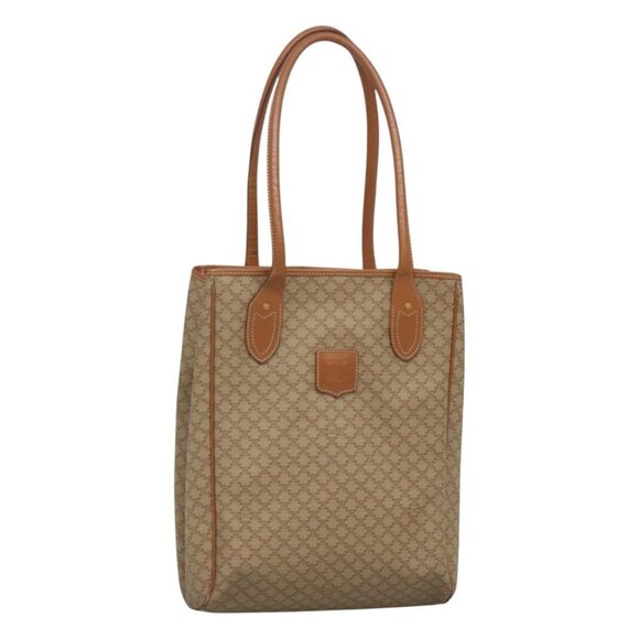 CELINE Macadam Canvas Tote Bag PVC Beige Gold Auth nb284 - Picture 1 of 16